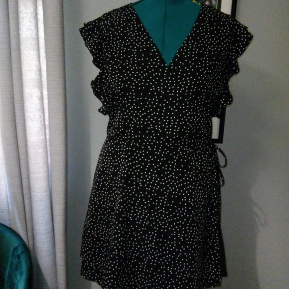 Urban Outfitters Josey Polka Dot Mini Wrap Dress Sz XL - Picture 15 of 16